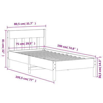 vidaXL Rama łóżka bez materaca, 75x190 cm, lite drewno sosnowe