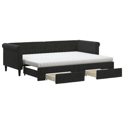 vidaXL Sofa rozsuwana z szufladami, czarna, 80x200 cm, aksamit