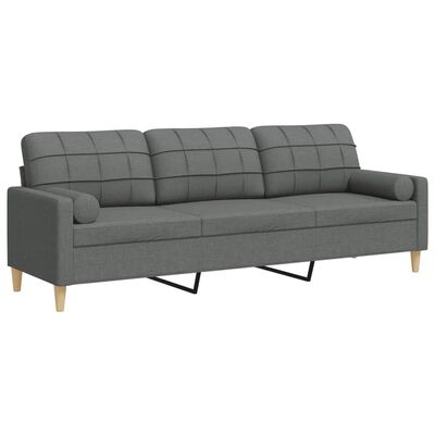 vidaXL 3-osobowa sofa z poduszkami, ciemnoszara, 210 cm, obita tkaniną