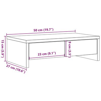 vidaXL Podstawka pod monitor, z szufladami, stare drewno, 50x27x15 cm