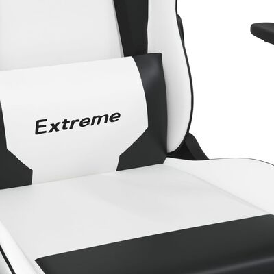 vidaXL Masujący fotel gamingowy z podnóżkiem, biało-czarny