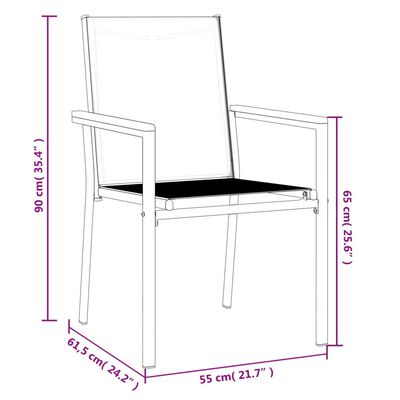 vidaXL Krzesła ogrodowe, 6 szt, czarne, 55x61,5x90cm, textilene i stal