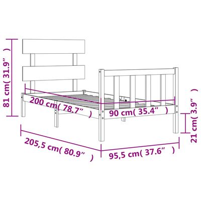 vidaXL Rama łóżka bez materaca, biała, 90x200 cm, lite drewno sosnowe