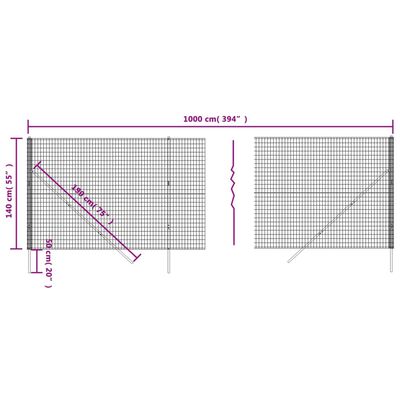 vidaXL Ogrodzenie z siatki drucianej, antracytowe, 1,4x10 m