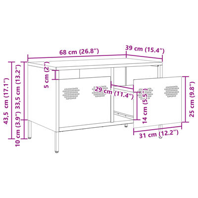 vidaXL Szafka RTV, czarna, 68x39x43,5 cm, stal walcowana na zimno