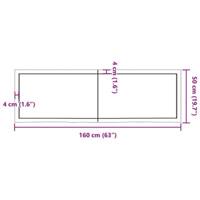 vidaXL Blat do łazienki, 160x50x(2-6) cm, surowe, lite drewno