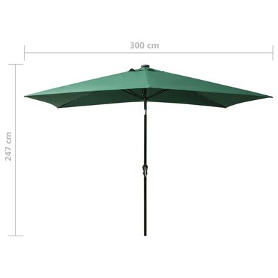 vidaXL Parasol ogrodowy z LED i stalowym słupkiem, zielony, 2x3 m