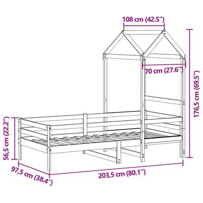 vidaXL Łóżko dzienne z dachem, 90x200 cm, lite drewno sosnowe