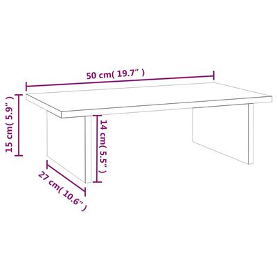 vidaXL Podstawka na monitor, szara, 50x27x15 cm, lite drewno sosnowe