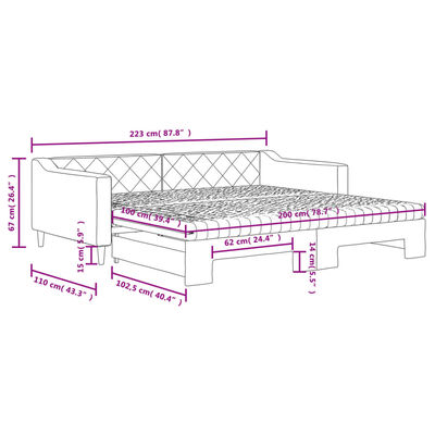 vidaXL Sofa rozsuwana z materacami, kremowa, 100x200 cm, tkanina