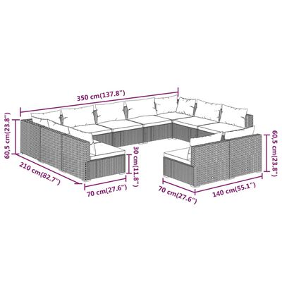 vidaXL 11-cz. zestaw wypoczynkowy do ogrodu, poduszki rattan PE czarny