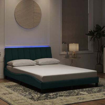 vidaXL Rama łóżka z LED, ciemnozielona, 140x190 cm, aksamitna