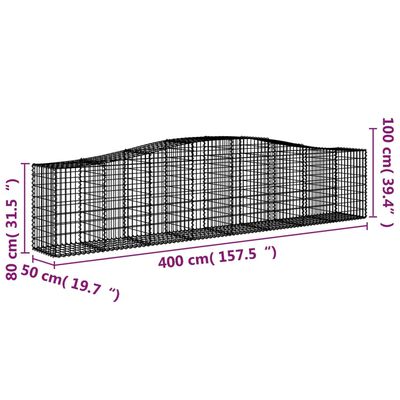 vidaXL Kosze gabionowe, 9 szt, 400x50x80/100 cm, galwanizowane żelazo