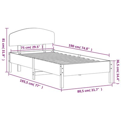 vidaXL Rama łóżka bez materaca, biała, 75x190 cm, lite drewno sosnowe