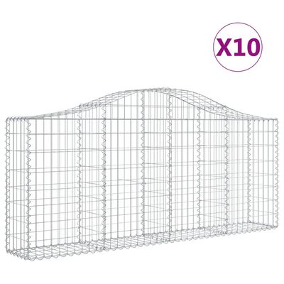 vidaXL Kosze gabionowe, 10 szt, 200x30x80/100 cm, galwanizowane żelazo