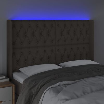 vidaXL Zagłówek do łóżka z LED, taupe, 163x16x118/128 cm, tkanina