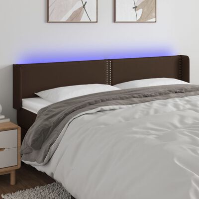 vidaXL Zagłówek do łóżka z LED, brązowy, 203x16x78/88cm sztuczna skóra