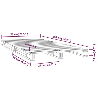 vidaXL Łóżko z palet, białe, 75x190 cm, lite drewno sosnowe