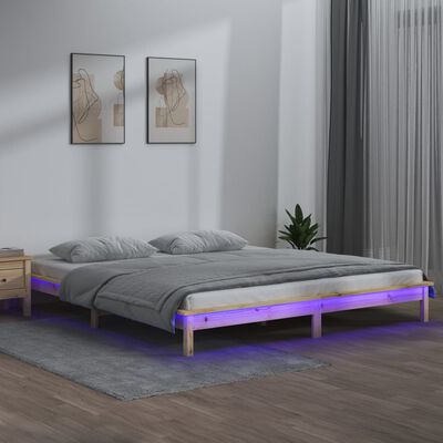 vidaXL Rama łóżka z LED, 120x190 cm, podwójna, lite drewno