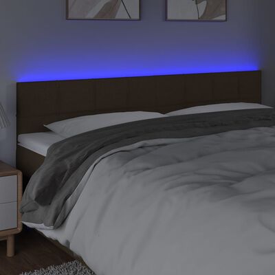 vidaXL Zagłówek do łóżka z LED, ciemnobrązowy, 200x5x78/88 cm, tkanina