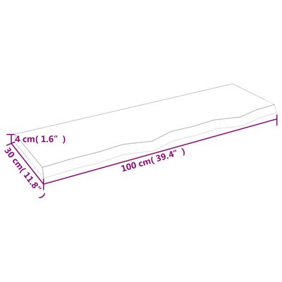 vidaXL Półka, brązowa, 100x30x(2-4) cm, lakierowane lite drewno dębowe