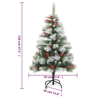 vidaXL Sztuczna choinka na zawiasach, z szyszkami i jagodami, 120 cm