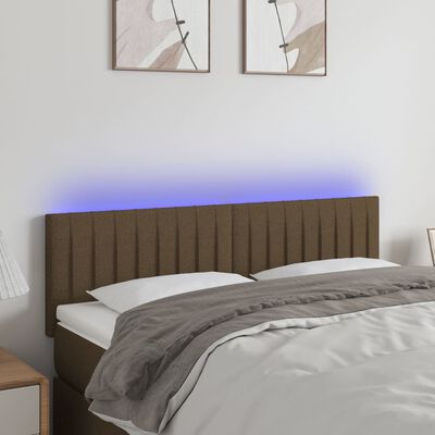 vidaXL Zagłówek do łóżka z LED, ciemnobrązowy, 144x5x78/88 cm, tkanina