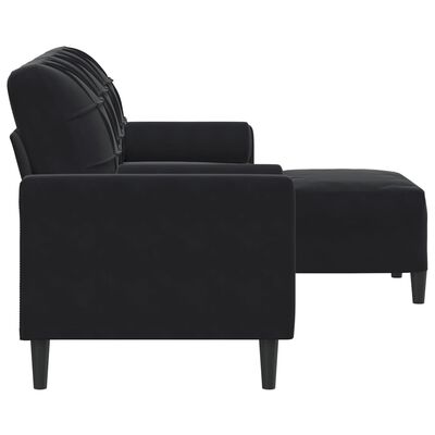 vidaXL 3-osobowa sofa z podnóżkiem, czarna, 180 cm, aksamit