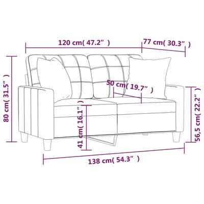 vidaXL 2-osobowa sofa z poduszkami, cappuccino, 120 cm, sztuczna skóra