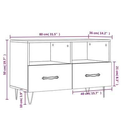 vidaXL Szafka pod TV, biała, wysoki połysk, 80x36x50 cm