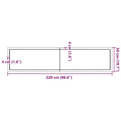 vidaXL Blat stołu, 220x50x(2-4) cm, surowe lite drewno dębowe