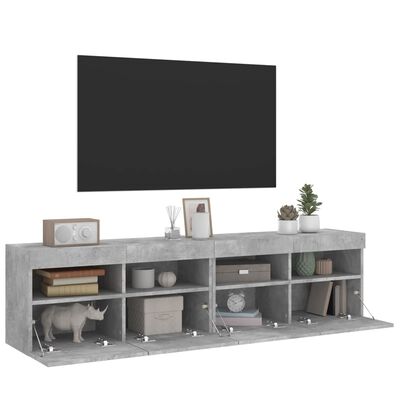 vidaXL Ścienne szafki TV z LED, 2 szt., szarość betonu, 80x30x40 cm
