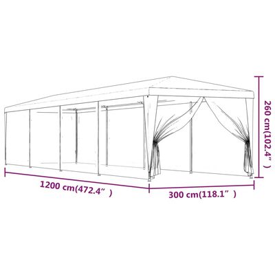 vidaXL Namiot z 10 ścianami z siatki, niebieski, 3x12 m, HDPE