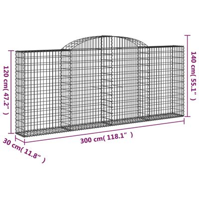 vidaXL Kosze gabionowe, 3 szt, 300x30x120/140 cm, galwanizowane żelazo