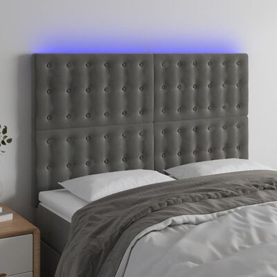 vidaXL Zagłówek do łóżka z LED, ciemnoszary, 144x5x118/128 cm, aksamit