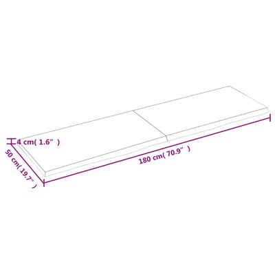 vidaXL Blat stołu, 180x50x(2-4) cm, surowe lite drewno dębowe