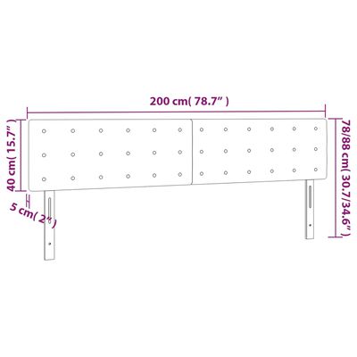 vidaXL Zagłówek do łóżka z LED, jasnoszary, 200x5x78/88 cm, aksamit