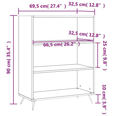 vidaXL Regał, biały, połysk, 69,5x32,5x90 cm, materiał drewnopochodny