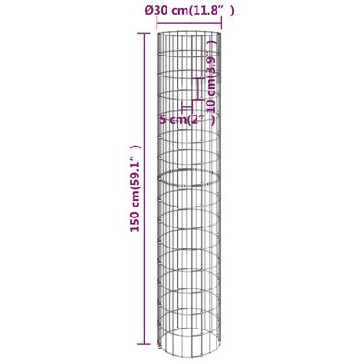 vidaXL Okrągłe donice gabionowe, podniesione, 3 szt., stal, Ø30x150 cm