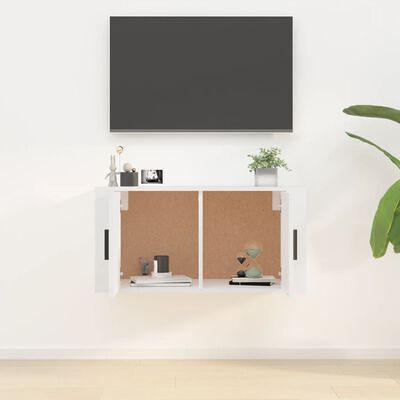 vidaXL Wisząca szafka telewizyjna, wysoki połysk, biała, 80x34,5x40 cm