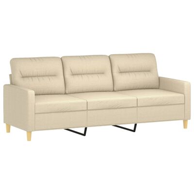 vidaXL 3-osobowa sofa z poduszkami, kremowa, 180 cm, tkanina