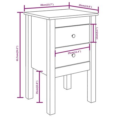 vidaXL Szafka nocna, 40x35x61,5 cm, lite drewno sosnowe