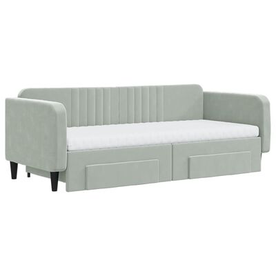 vidaXL Sofa rozsuwana z szufladami, jasnoszara, 90x200 cm, aksamit