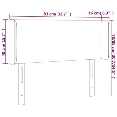 vidaXL Zagłówek do łóżka z LED, jasnoszary, 83x16x78/88 cm, aksamit