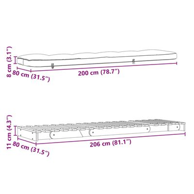 vidaXL Sofa rozkładana typu futon, z materacem, 80x206x11 cm, sosnowa