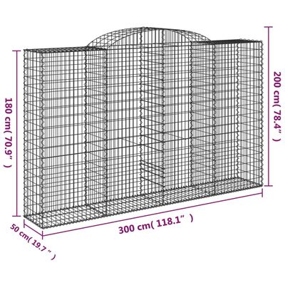 vidaXL Kosze gabionowe, 11 szt, 300x50x180/200cm, galwanizowane żelazo