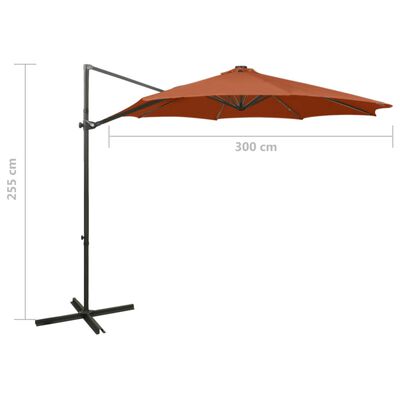 vidaXL Parasol wiszący z lampkami LED i słupkiem, terakota, 300 cm