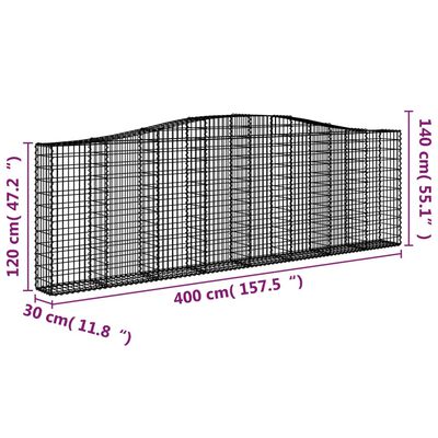 vidaXL Łukowaty kosz gabionowy 400x30x120/140 cm, galwanizowane żelazo