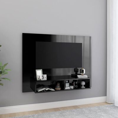 vidaXL Wisząca szafka pod TV, czarna, wysoki połysk, 120x23,5x90 cm