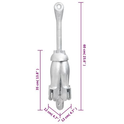 vidaXL Składana kotwa, srebrna, 8 kg, żeliwo ciągliwe